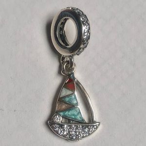 Rhinestone Sail Boat Dangle Sterling Silver Charm